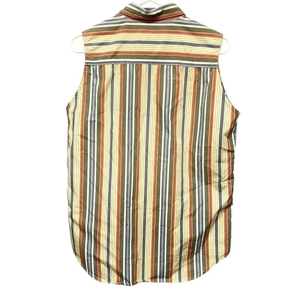 WOOLRICH sleeveless button-down womens shirt size large striped vintage - Picture 2 of 4
